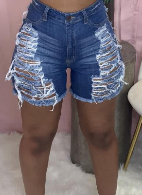 Summer Blue High Waist Ripped Denim Shorts