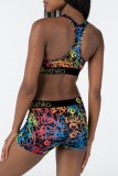 Summer Sports Print Bra and Shorts 2 Piece Jogger Suit