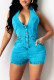 Summer Blue Deep-V Sexy Halter Bodycon Denim Rompers