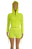 Summer Neon Green Waffle Hoody Jacket and Shorts Matching 2PC Jogger Suit