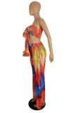 Summer Tie Dye Knotted Bandeau Top and Slit Pants Sexy 2PC Matching Set