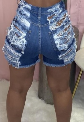 Summer Blue High Waist Ripped Denim Shorts