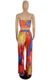 Summer Tie Dye Knotted Bandeau Top and Slit Pants Sexy 2PC Matching Set