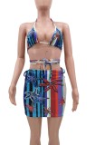 Summer Print Retro Bikini Top and Matching Mini Skirt 2PC Set