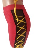 Summer Red Lace-Up Zipper Crop Top and Biker Shorts 2PC Matching Set