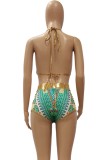 Summer African Dashiki Print Hollow Out Two Piece High Waist Swimwear