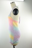 Summer Rainbow Knitting Halter Mini Dress