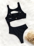 Summer Black One-Piece Hollow Out Sleeveless Swimwear