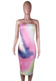 Summer Tie Dye Pink Sexy Tube Bodycon Dress