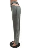 Summer Grey Hollow Out High Waist Loose Trousers