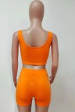 Summer Orange Bodycon Crop Top and Shorts Two Piece Matching Set