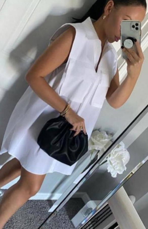 Summer White Sleeveless Short Blouse Dress