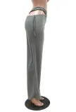 Summer Grey Hollow Out High Waist Loose Trousers