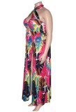 Summer Plus Size Print Side Slit Halter Long Maxi Dress