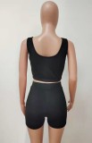 Summer Black Bodycon Crop Top and Shorts Two Piece Matching Set