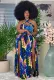 Summer Plus Size Print Side Slit Halter Long Maxi Dress