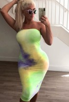 Summer Tie Dye Green Sexy Tube Bodycon Dress