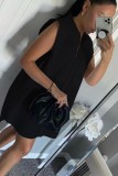 Summer Black Sleeveless Short Blouse Dress