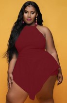 Summer Plus Size Red Sleeveless Irregular Rompers Dress