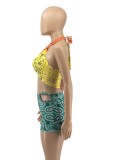 Summer Print Retro Twist Crop Top and Shorts Matching Party Set