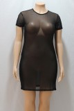 Summer Plus Size Black See Through Mesh Bodycon Dress