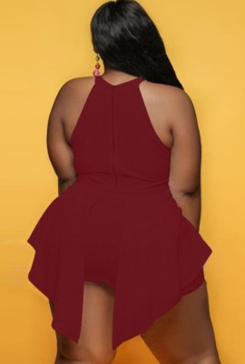 Summer Plus Size Red Sleeveless Irregular Rompers Dress