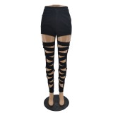 Summer Black Hollow Out High Waist Tight Trousers