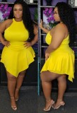 Summer Plus Size Yellow Sleeveless Irregular Rompers Dress