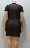 Summer Plus Size Black See Through Mesh Bodycon Dress