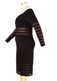 Summer Plus Size Black Off Shoulder Stripes Bodycon Dress with Sleeves