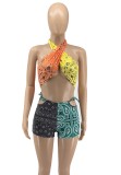 Summer Print Retro Twist Crop Top and Shorts Matching Party Set