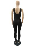 Summer Black Sleeveless Sexy Ripped Bodycon Jumpsuit