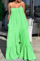 Summer Plus Size Casual Green Strap Bell Jumpsuits