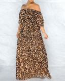 Summer Plus Size Leopard Print Off Shoulder Long Maxi Dress