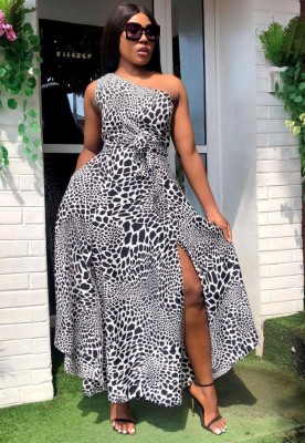 Summer Print Side Slit One Shoulder Long Formal Dress