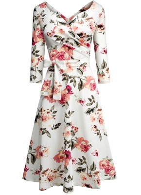 Summer Retro Floral Half Sleeves Prom Dress