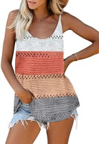 Summer Block Color Hollow Out Knit Tank Tops