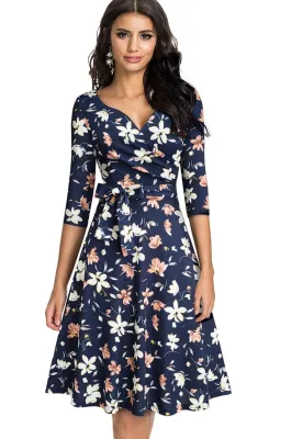 Summer Retro Floral Half Sleeves Prom Dress