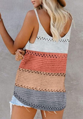 Summer Block Color Hollow Out Knit Tank Tops