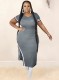 Summer Plus Size Side Slit Long Shirt Dress