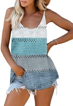 Summer Block Color Hollow Out Knit Tank Tops