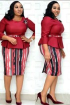 Spring Plus Size Mother of Bride Peplum Dress with Matching Belt