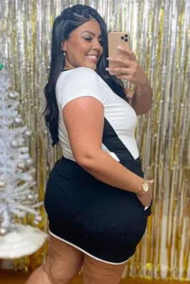 Summer Plus Size White and Black V-Neck Mini Bodycon Dress