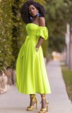 Summer Neon Green Strapless Elegant Long Dress