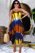 Summer Tie Dye Loose Strap Long Dress