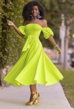Summer Neon Green Strapless Elegant Long Dress