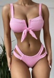 Summer 2 Piece Solid Color Knotted Swimwear