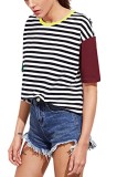 Summer Stripes Print Block Color O-Neck Basic Shirt