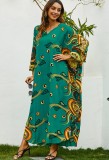 Summer Plus Size Print Green Muslim Long Dress