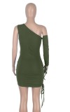 Summer Green Sexy Cut Out One Shoulder Ruched Bodycon Dress with Single Sleeve